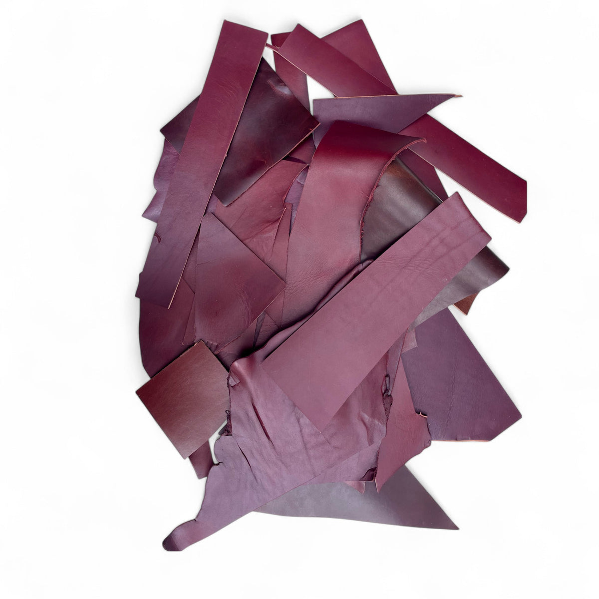 Share 2 lbs Veg Tan Burgundy Bridle Leather Scraps, Full Grain