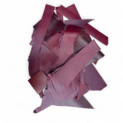 Share 2 lbs Veg Tan Burgundy Bridle Leather Scraps, Full Grain