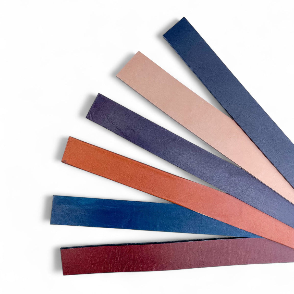 6 Leather Strips in Mixed Colors, 10 to 12 oz, 1.25 to 1.5" Wide, 15-18" long